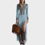 Rosalba | Vestido bohemio de ante con flecos
