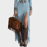 Rosalba | Vestido bohemio de ante con flecos