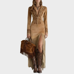 Rosalba | Vestido bohemio de ante con flecos