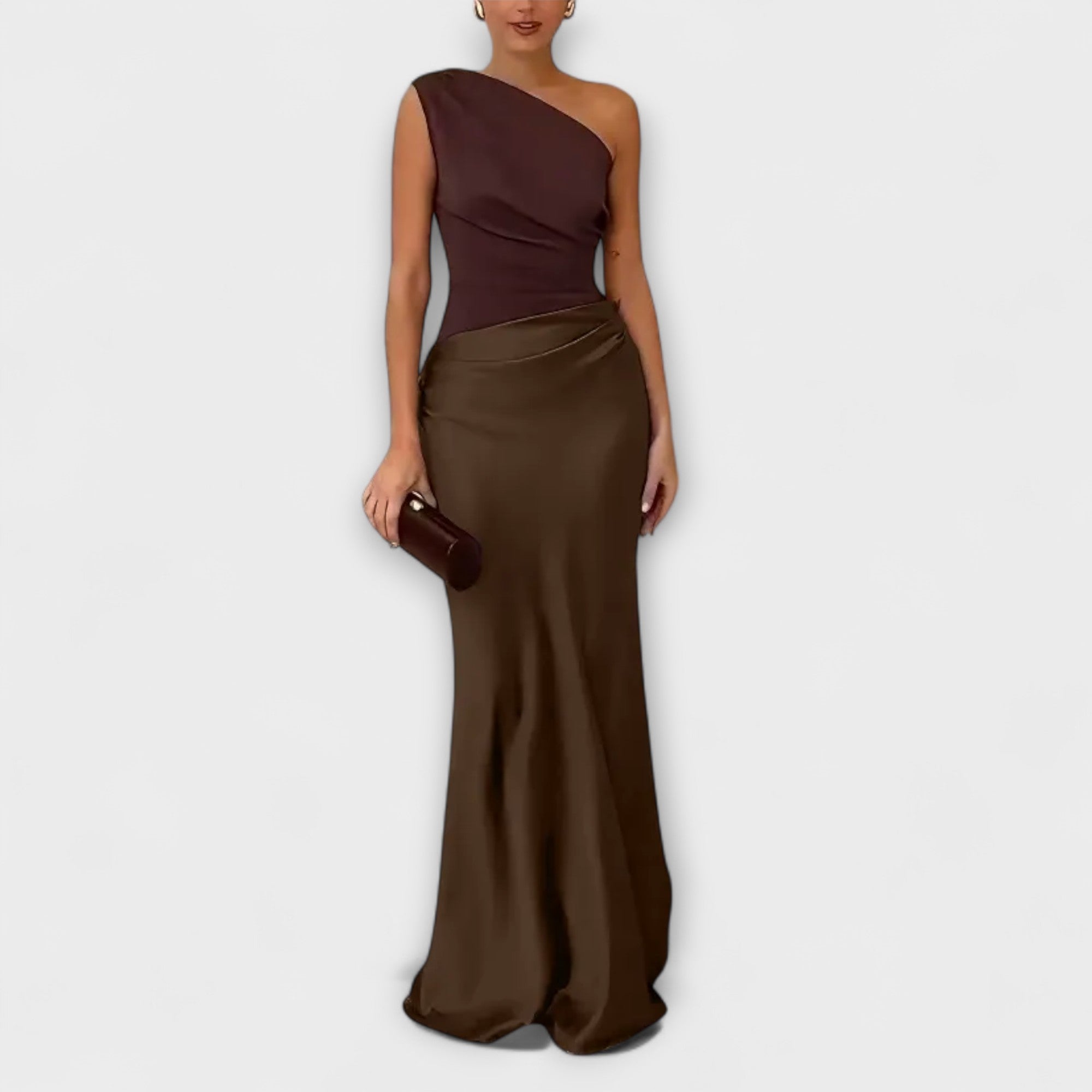Rosaura | Vestido largo plisado elegante con tirante asimétrico