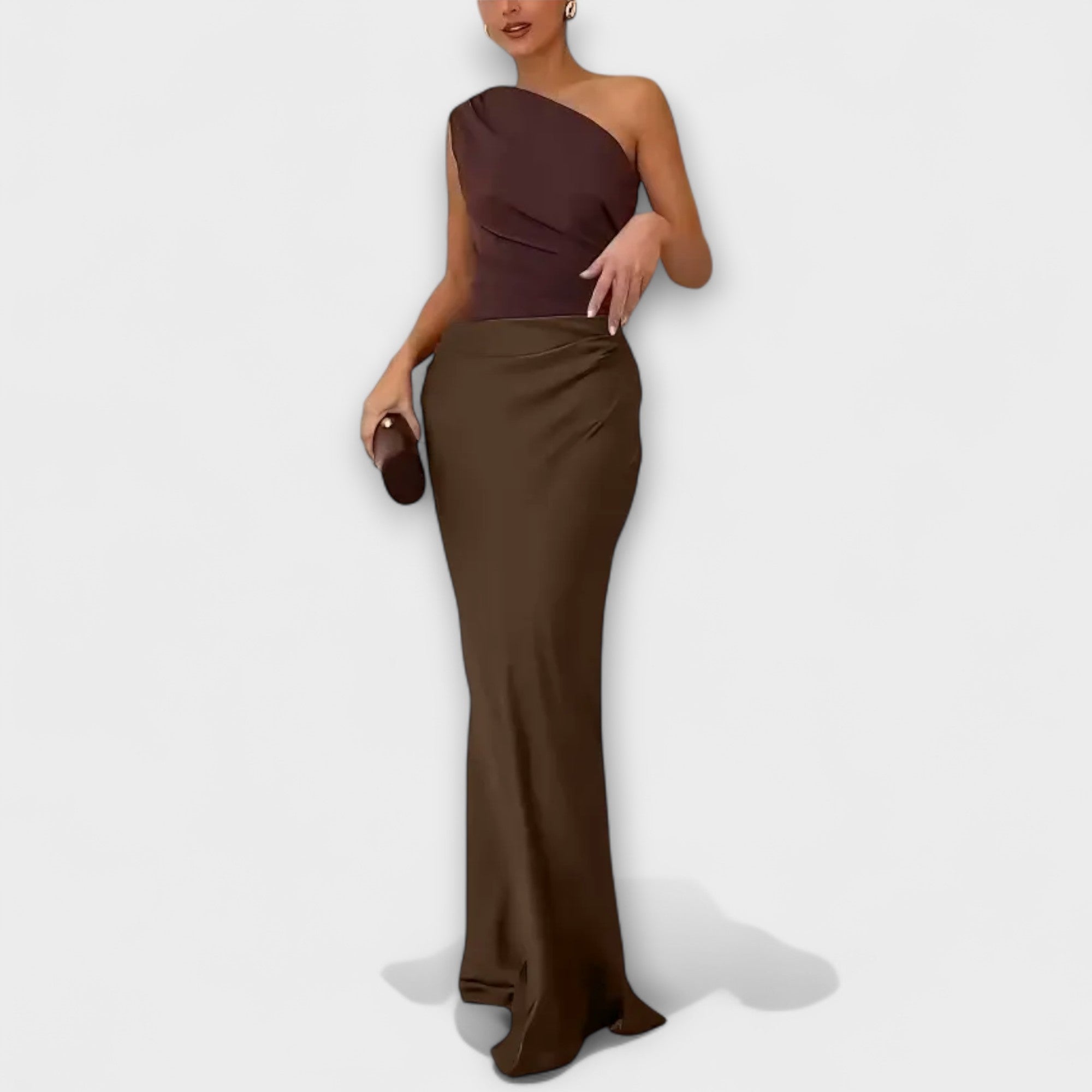 Rosaura | Vestido largo plisado elegante con tirante asimétrico
