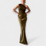 Rosaura | Vestido largo plisado elegante con tirante asimétrico