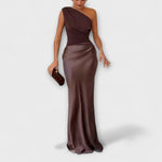 Rosaura | Vestido largo plisado elegante con tirante asimétrico