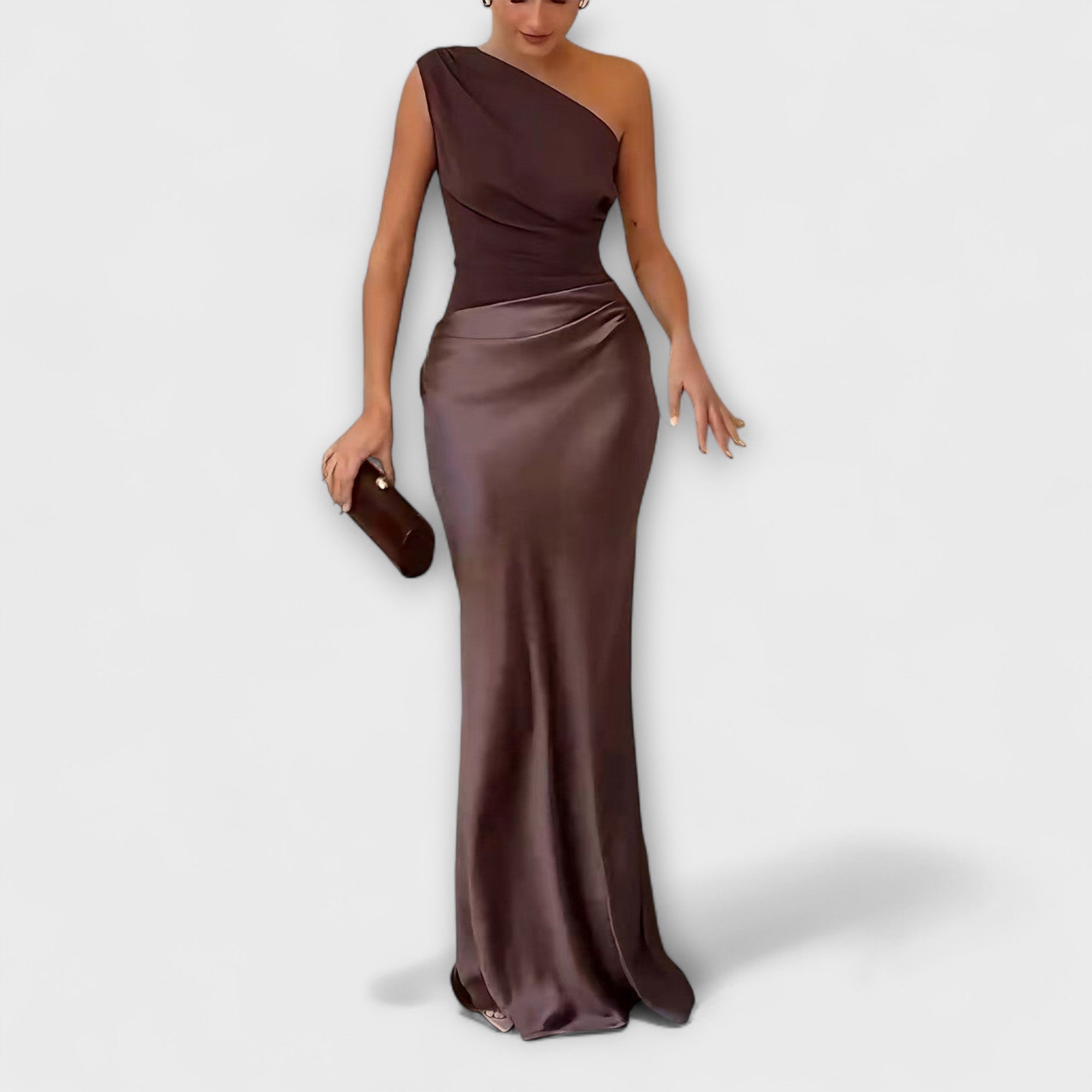 Rosaura | Vestido largo plisado elegante con tirante asimétrico