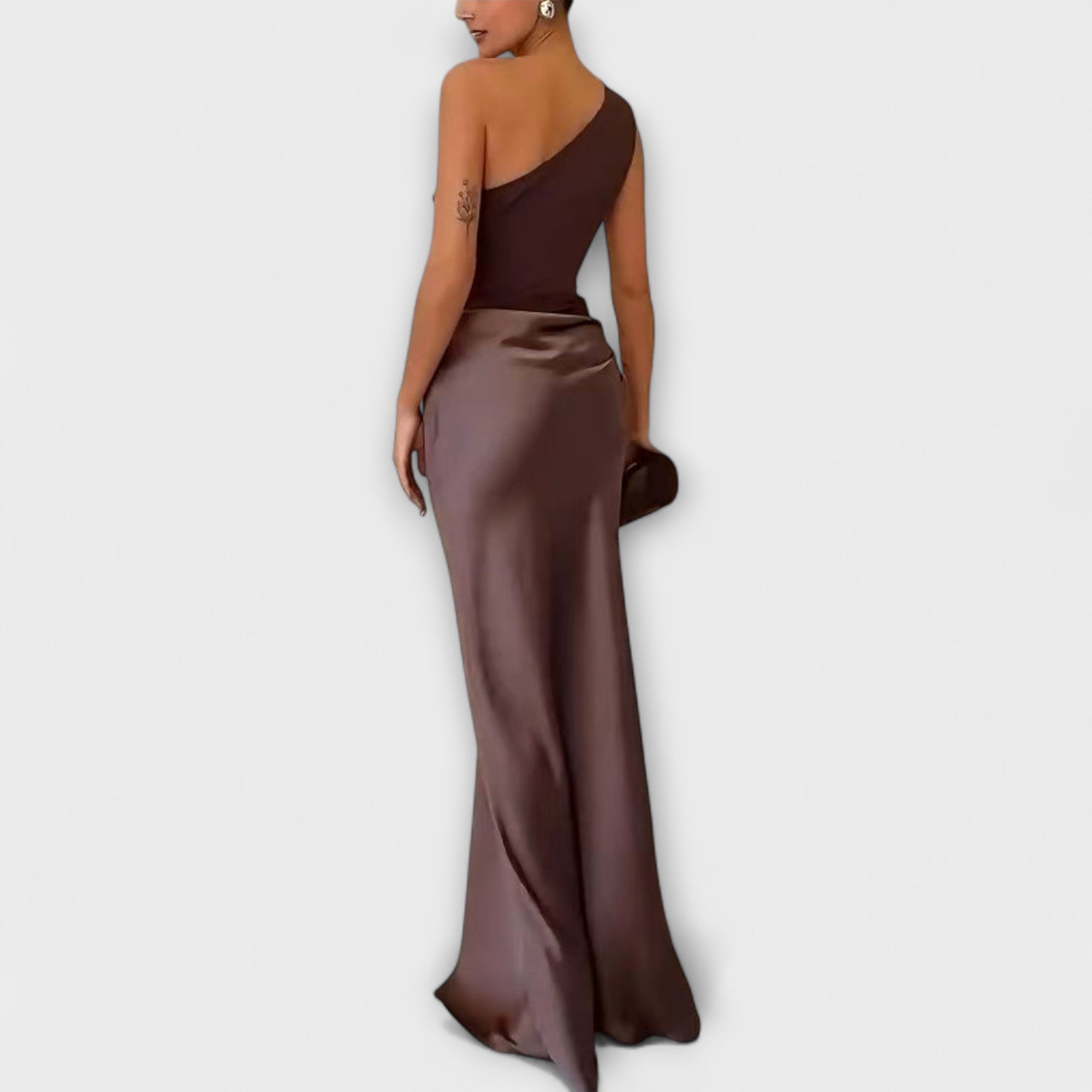 Rosaura | Vestido largo plisado elegante con tirante asimétrico