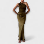 Rosaura | Vestido largo plisado elegante con tirante asimétrico