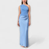 Rosaura | Vestido largo plisado elegante con tirante asimétrico