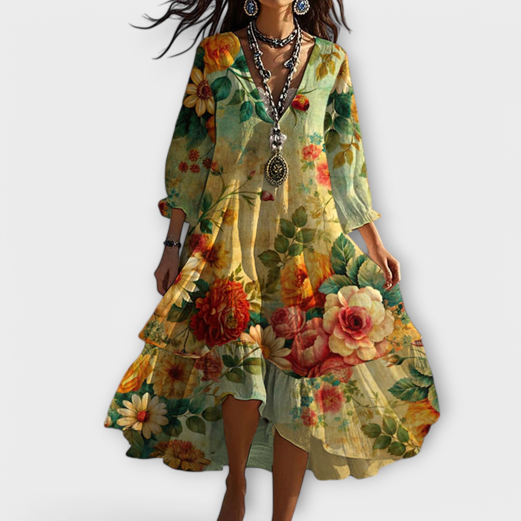 Sabela Belén | Vestido vintage bohemio de flores con cuello en V