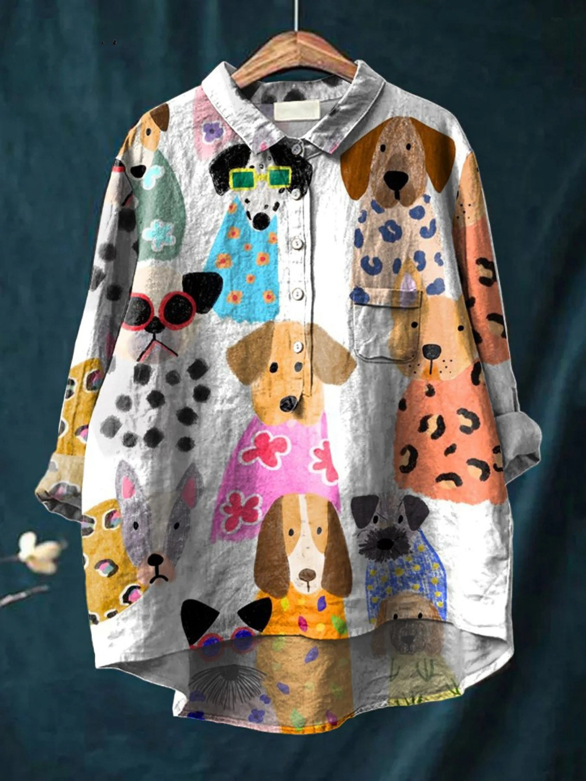 Simona | Blusa informal divertida con estampado de perros de colores