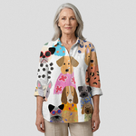 Simona | Blusa informal divertida con estampado de perros de colores