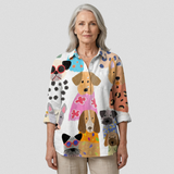 Simona | Blusa informal divertida con estampado de perros de colores