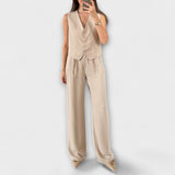 Sira | Conjunto de dos piezas de chaleco liso con cuello en V y pantalón