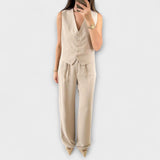 Sira | Conjunto de dos piezas de chaleco liso con cuello en V y pantalón