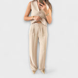 Sira | Conjunto de dos piezas de chaleco liso con cuello en V y pantalón