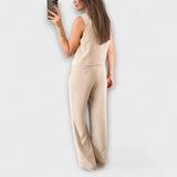 Sira | Conjunto de dos piezas de chaleco liso con cuello en V y pantalón