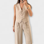 Sira | Conjunto de dos piezas de chaleco liso con cuello en V y pantalón