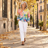 Sonia | Cárdigan con estampado floral en acuarela, en la calle