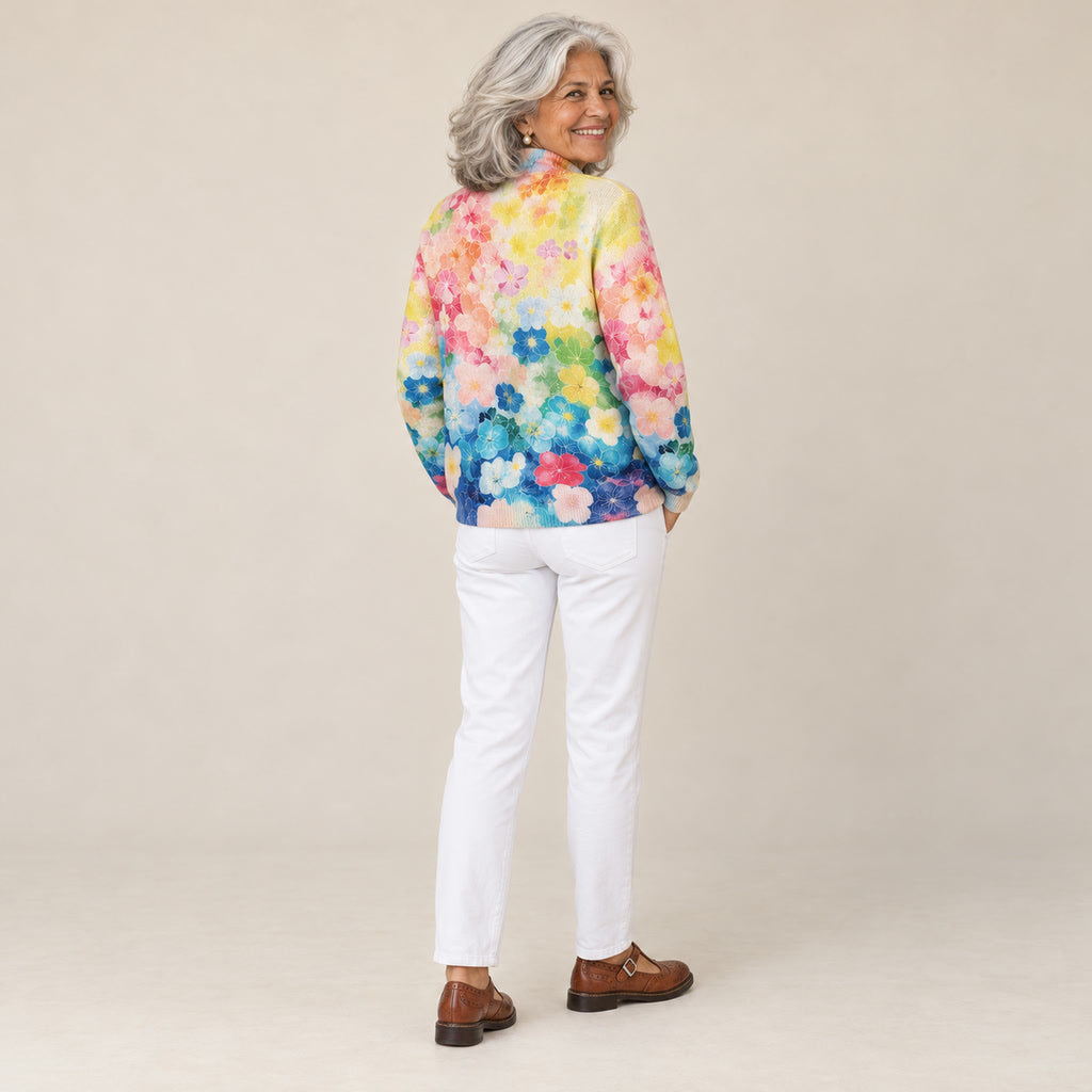 Sonia | Cárdigan con estampado floral en acuarela, vista de espaldas