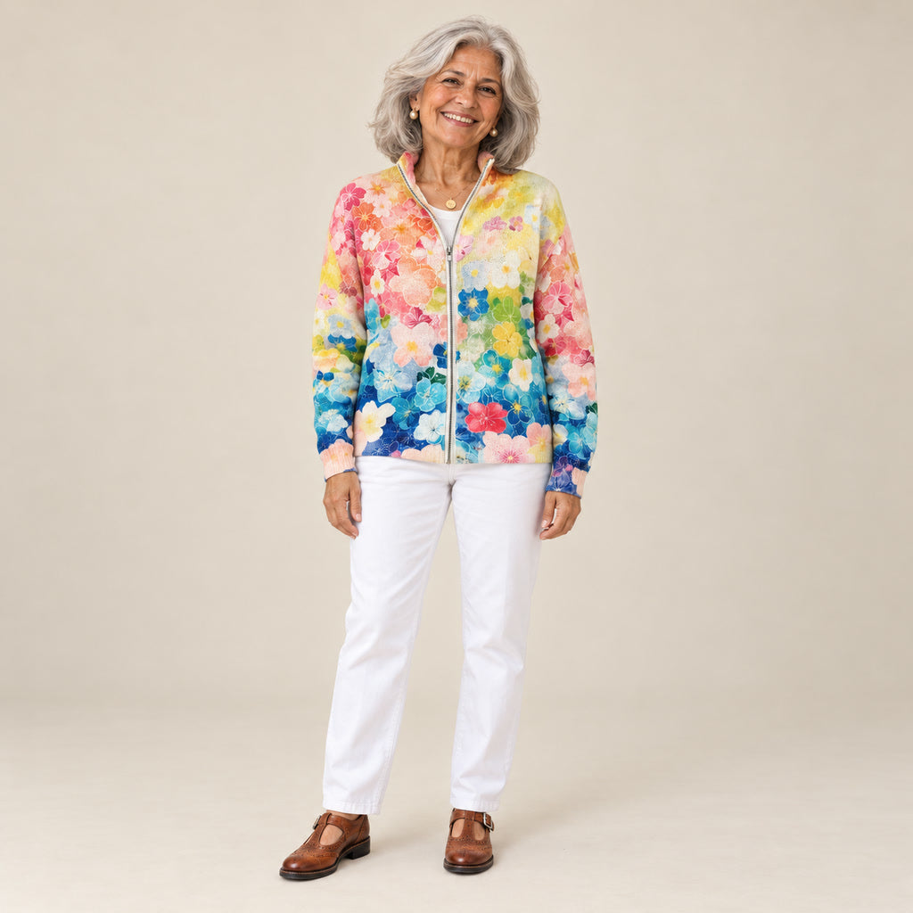 Sonia | Cárdigan con estampado floral en acuarela, vista de frente
