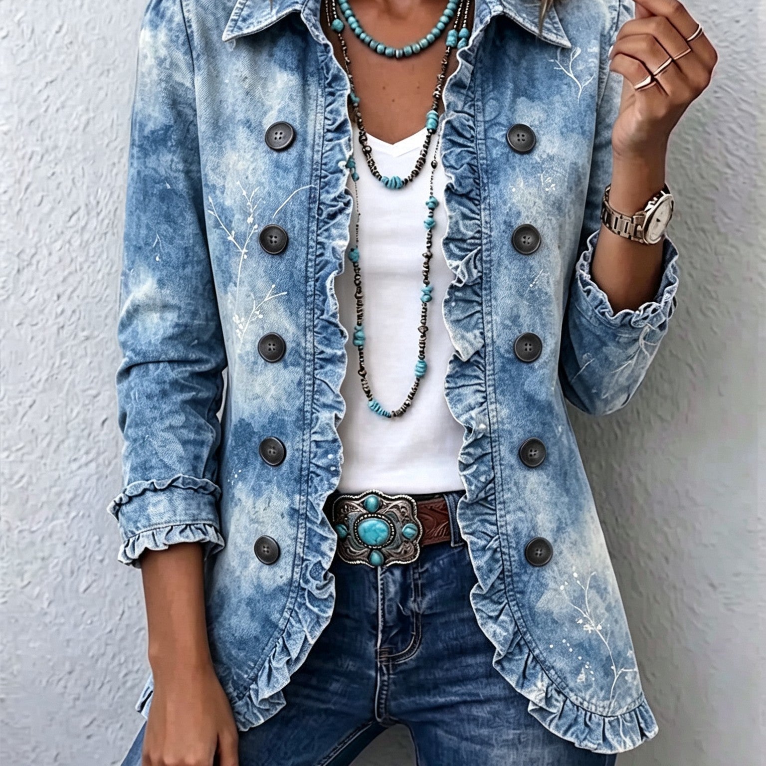 Tomasa | Chaqueta bohemia con volantes y estampado botánico degradado