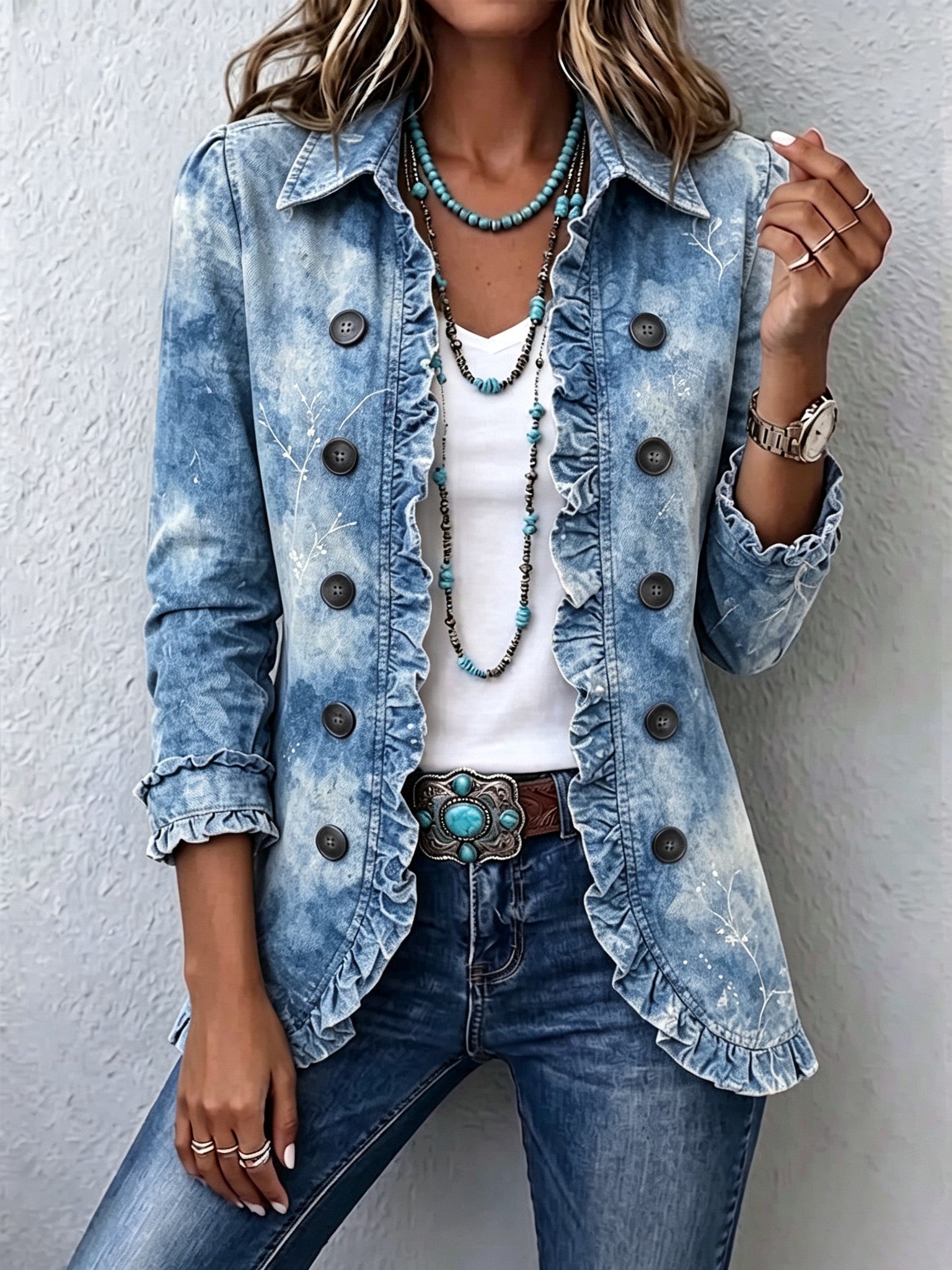 Tomasa | Chaqueta bohemia con volantes y estampado botánico degradado