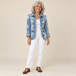 Tomasa | Chaqueta bohemia con volantes y estampado botánico degradado, vista de frente