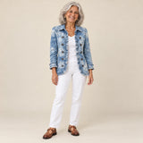Tomasa | Chaqueta bohemia con volantes y estampado botánico degradado, vista de frente