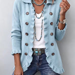 Úrsula | Chaqueta de punto de canalé azul empolvado con volantes