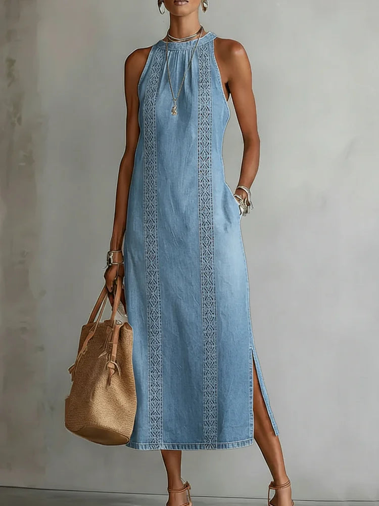 Úrsula | Vestido de denim con encaje retro