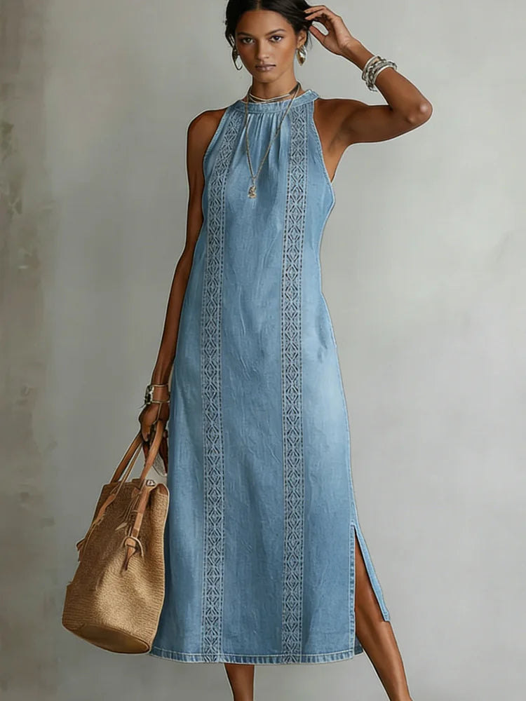 Úrsula | Vestido de denim con encaje retro