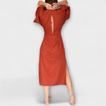 Uxue | Vestido informal con cuello en V de algodón y lino con lazo para anudar