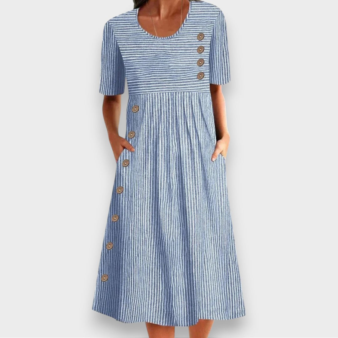 Valvanera | Vestido midi de rayas con botones y bolsillos