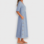 Valvanera | Vestido midi de rayas con botones y bolsillos