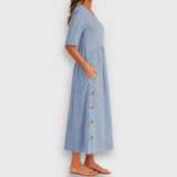 Valvanera | Vestido midi de rayas con botones y bolsillos