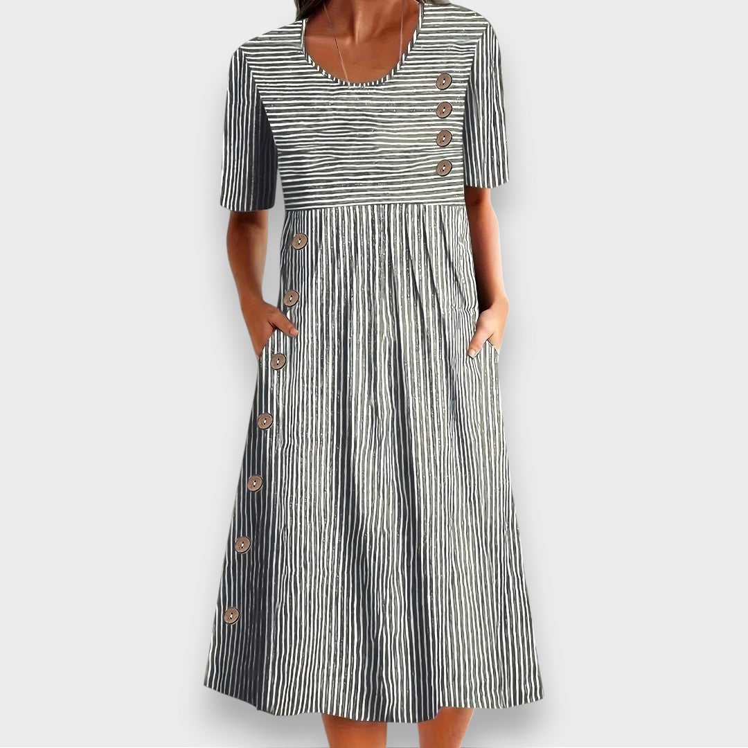 Valvanera | Vestido midi de rayas con botones y bolsillos