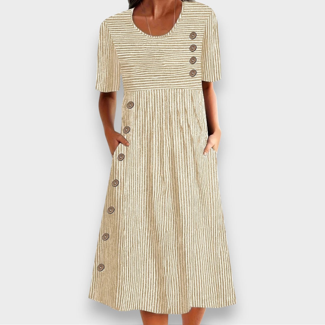Valvanera | Vestido midi de rayas con botones y bolsillos
