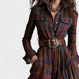 Vega | Vestido largo con cinturón y estampado tartán