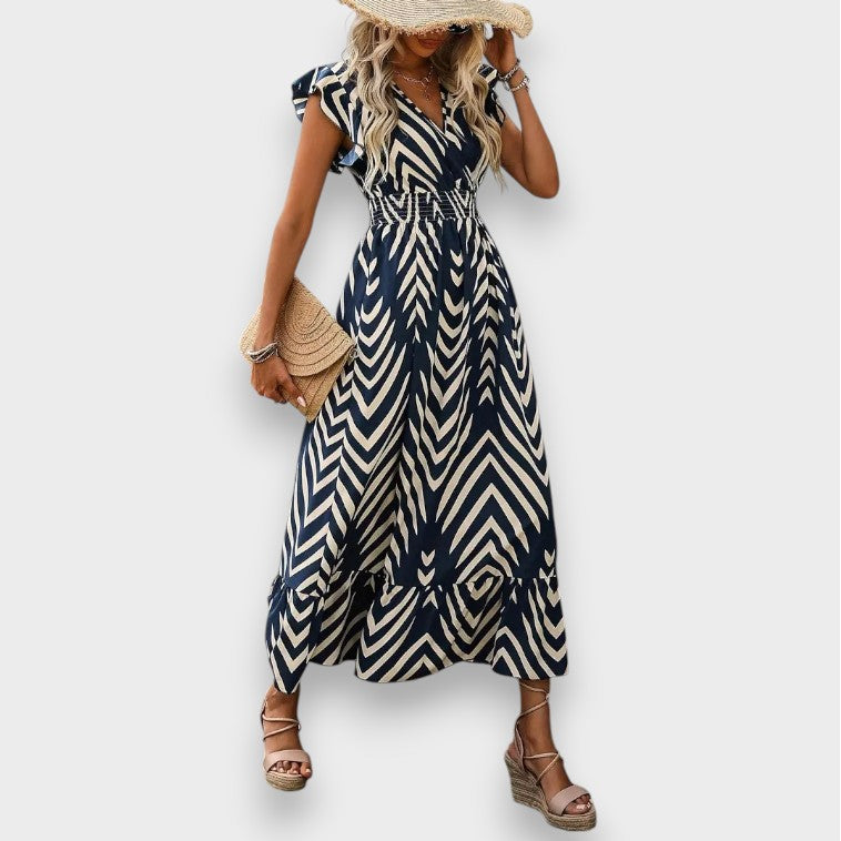 Vicenta | Vestido con estampado integral y cintura fruncida