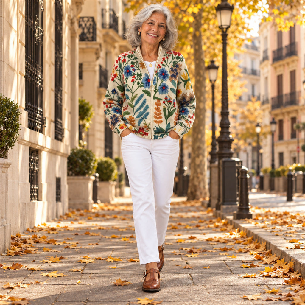 Xiana | Cárdigan con estampado floral botánico, en la calle