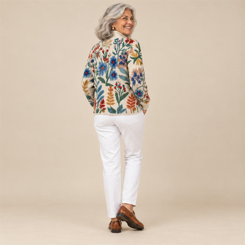 Xiana | Cárdigan con estampado floral botánico, vista de espaldas