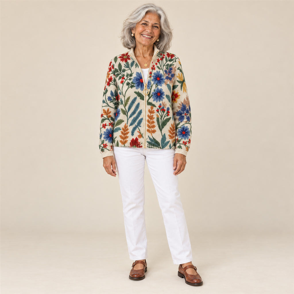 Xiana | Cárdigan con estampado floral botánico, vista de frente
