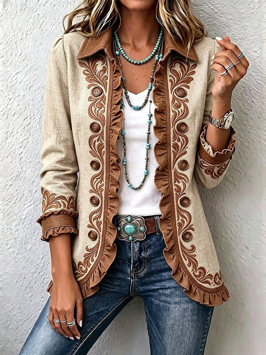 Yanira | Chaqueta bordada bohemia vintage con volantes