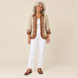 Yanira | Chaqueta bordada bohemia vintage con volantes, vista de frente