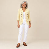 Zahara | Chaqueta de punto de canalé crema con volantes, vista de frente