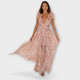 Zaira | Vestido largo con volantes y abertura