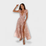 Zaira | Vestido largo con volantes y abertura